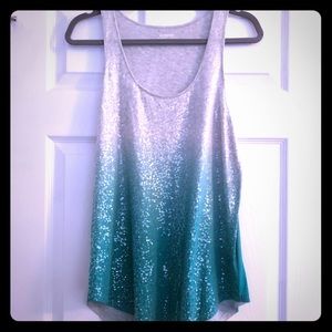 Green and gray sequin tank top.